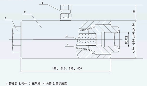 管路式蓄能器GLXQ系列內(nèi)部結(jié)構(gòu)及外形尺寸